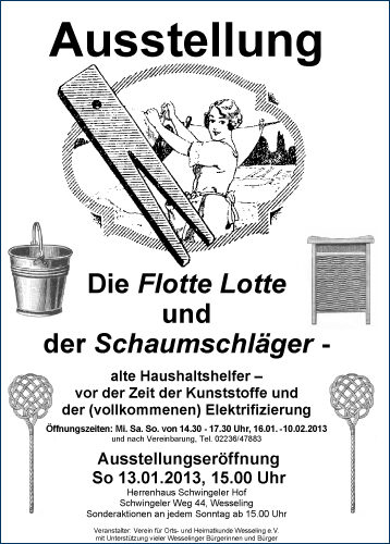Plakat zur Ausstellung „Die Flotte Lotte und der Schaumschläger – alte Haushaltshelfer“