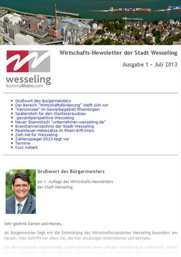 Abbildung des ersten Wesselinger Wirtschafts-Newsletters