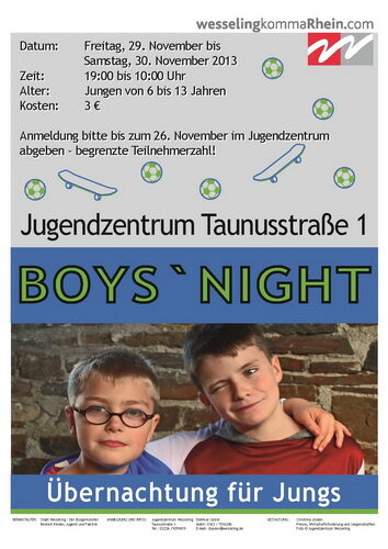 Plakat zur "Boys‘ Night" im Jugendzentrum