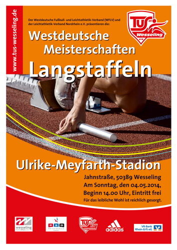 Plakat zu den Westdeutschen Staffelmeisterschaften im Ulrike-Meyfarth-Stadion