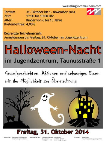 Plakat zur Halloweennacht im Jugendzentrum