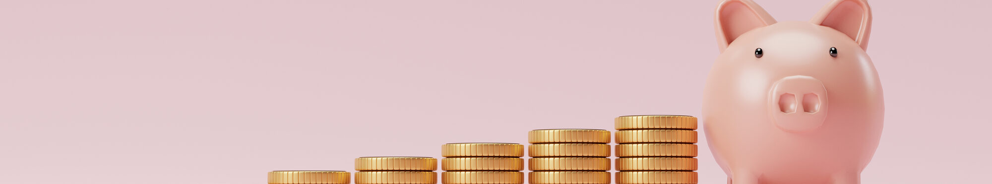 Increase coins stacking with pink piggy bank for web banner desi